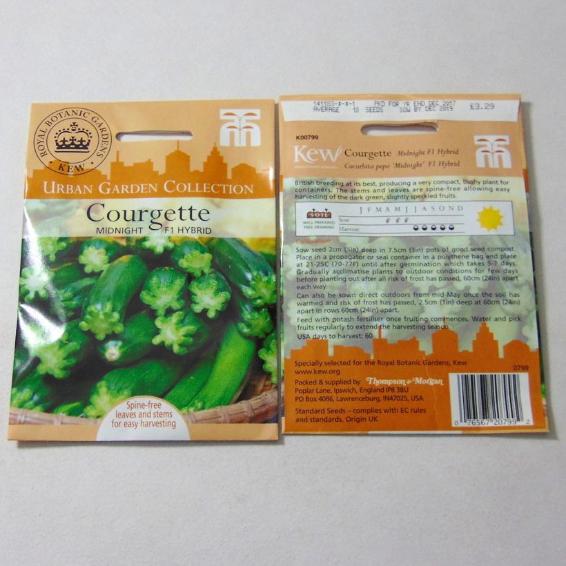 Exemple de spécimen de Courgette Midnight F1  le sachet de 10 graines environ tel que livré