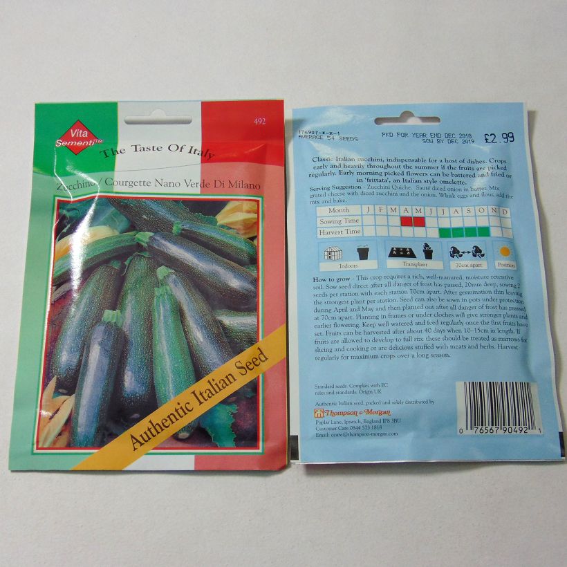 Exemple de spécimen de Courgette Nano Verde di Milano le sachet de 54 graines environ tel que livré
