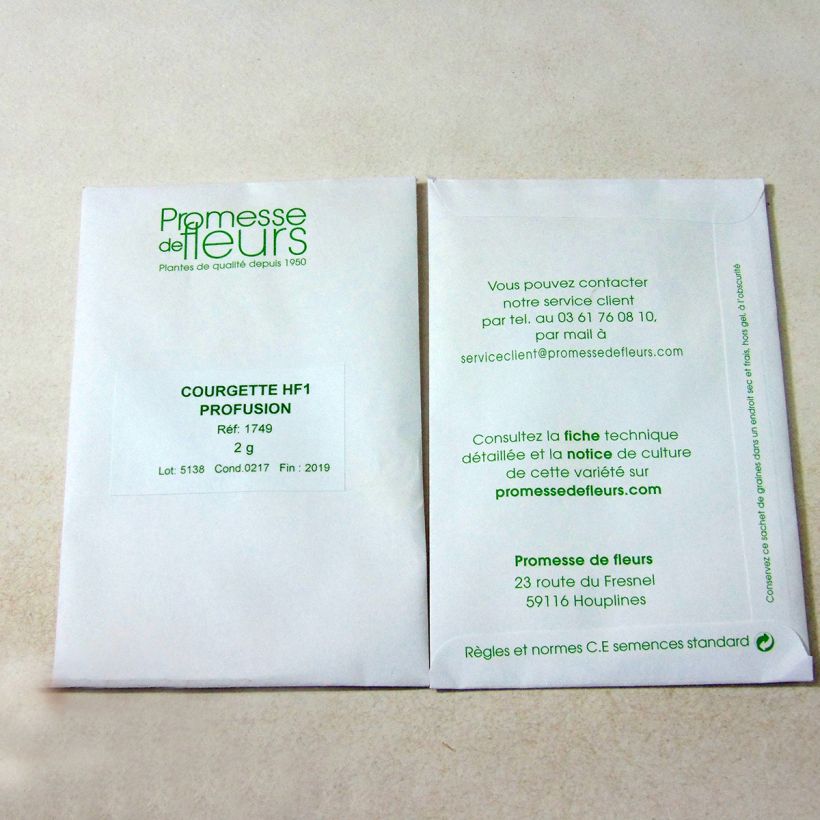 Exemple de spécimen de Courgette Profusion F1 - Cucurbita pepo le sachet de +/- 15 graines environ (minimum 2g) tel que livré