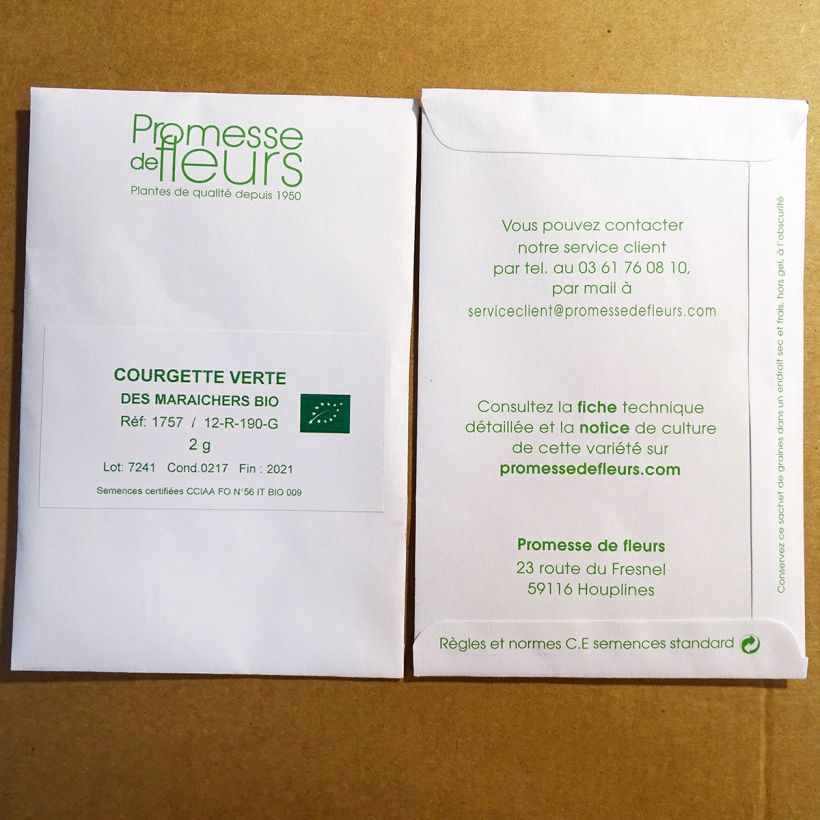 Exemple de spécimen de Courgette Verte non coureuse des maraîchers Bio le sachet de 15 graines environ (minimum 2g) tel que livré