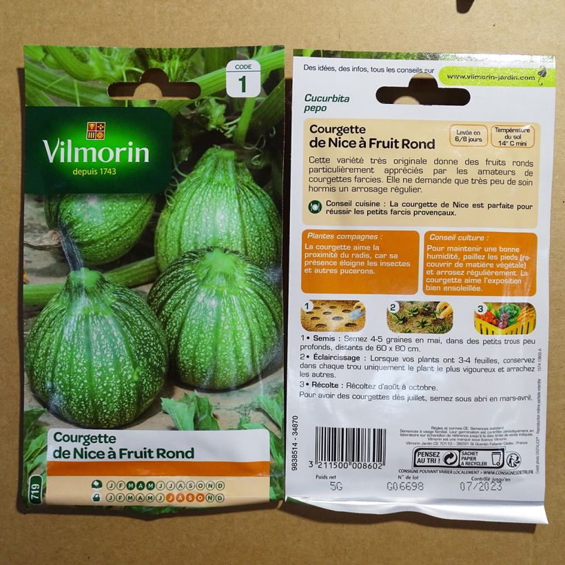 Exemple de spécimen de Courgette de Nice à fruit rond - Vilmorin le sachet de 50 graines environ (5g) tel que livré