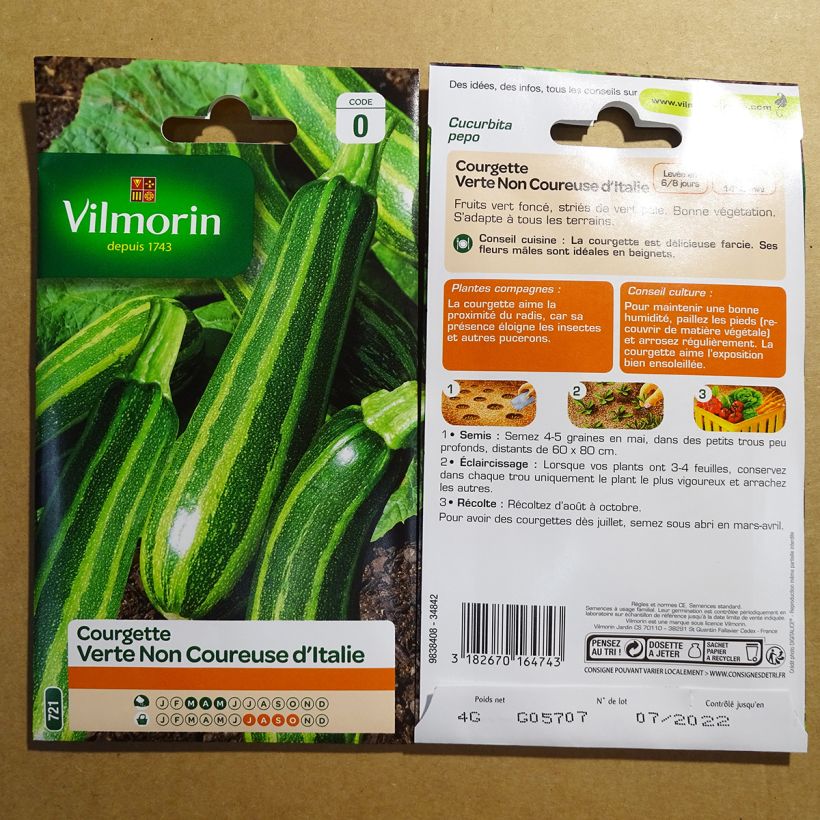 Exemple de spécimen de Courgette non coureuse d'Italie - Vilmorin le sachet de 40 graines environ (4g) tel que livré