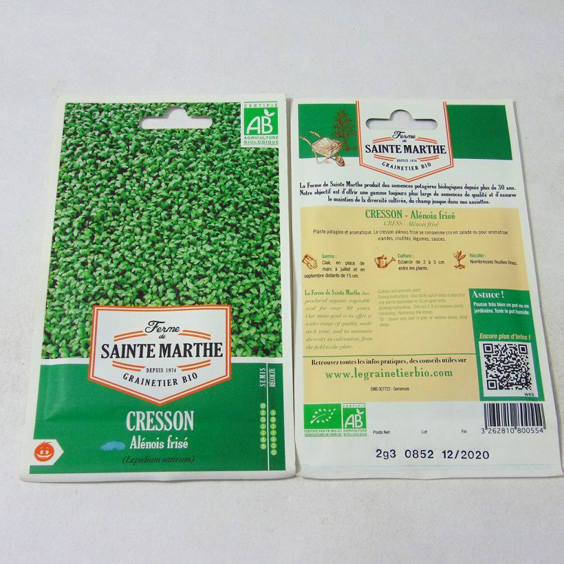 Exemple de spécimen de Cresson Alénois Frisé Bio - Ferme de Sainte Marthe le sachet de 1000 graines environ (2.3g) tel que livré