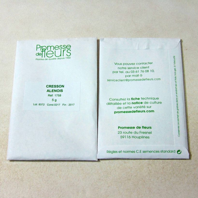 Exemple de spécimen de Cresson alénois - Lepidium sativum le sachet de 2000 graines environ (minimum 5g) tel que livré