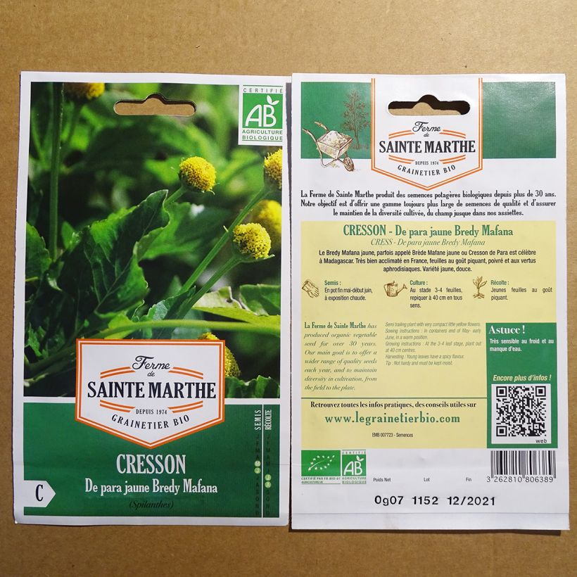 Example of Cresson de Para jaune Bio -  Bredy Mafana - Ferme de Sainte Marthe le sachet de 250 graines environ as you get
