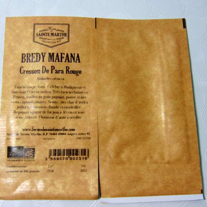 Example of Cresson du Brésil Rouge Bio - Bredy Mafana - Ferme de Sainte Marthe le sachet de 300 graines environ as you get