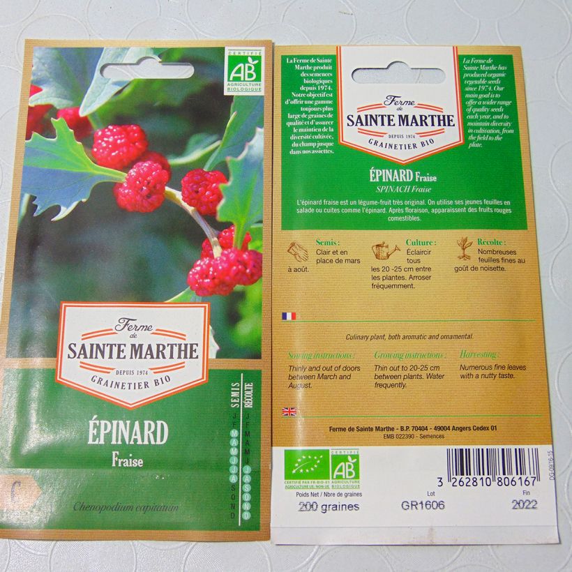 Example of Epinard Fraise Bio - Ferme de Sainte Marthe  le sachet de 180 graines environ (0.15g) as you get