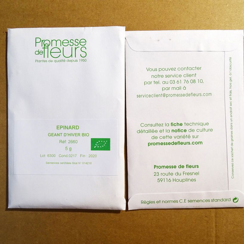 Exemple de spécimen de Epinard Géant d'Hiver Bio le sachet de +/- 500 graines environ (minimum 8g) tel que livré