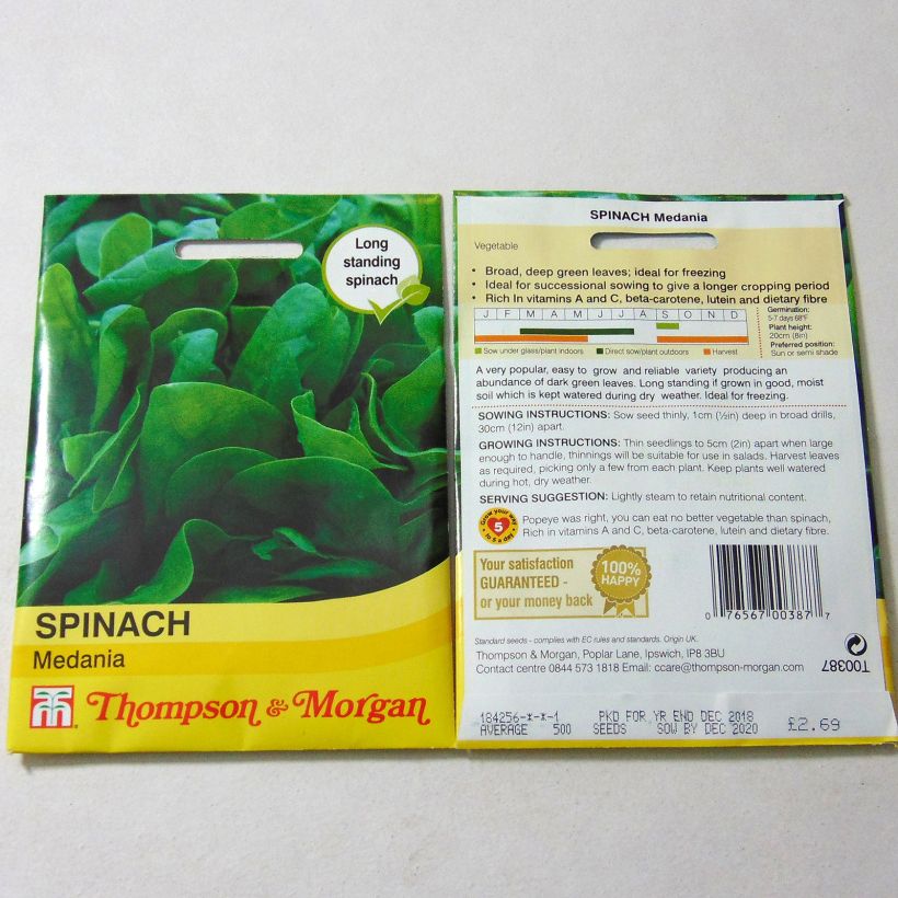 Exemple de spécimen de Epinard Medania le sachet de 750 graines environ tel que livré