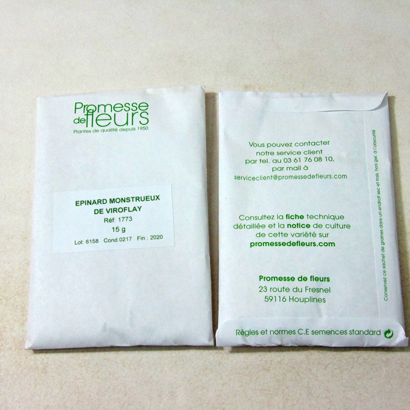 Exemple de spécimen de Epinard Monstrueux de Viroflay le sachet de +/- 1000 graines environ (minimum 15g) tel que livré