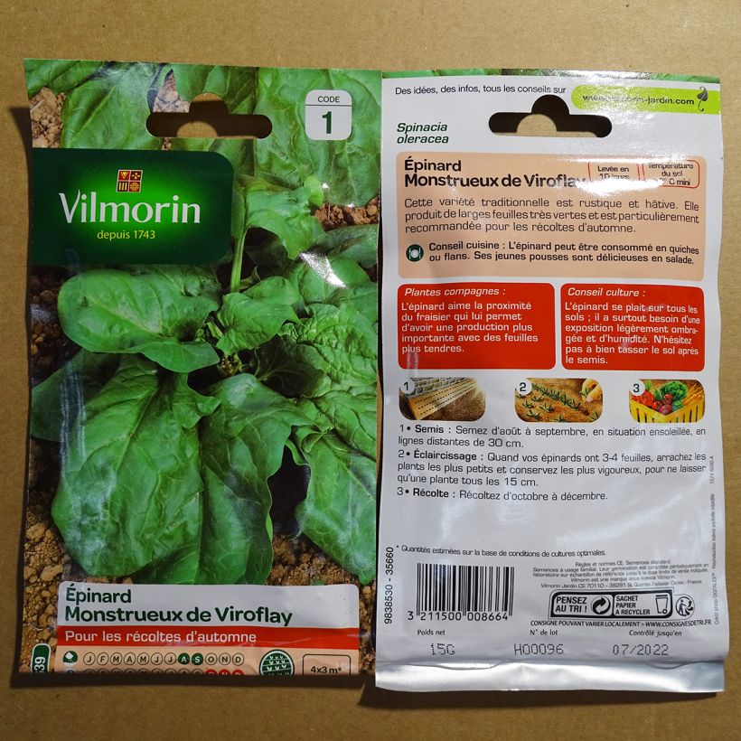 Example of Epinard Monstrueux de Viroflay - Vilmorin le sachet de 1500 graines environ (15g) as you get