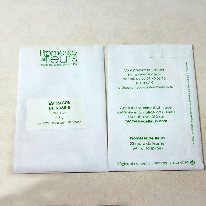Exemple de spécimen de Estragon de Russie le sachet de 1250 graines environ (minimum 0,3g) tel que livré