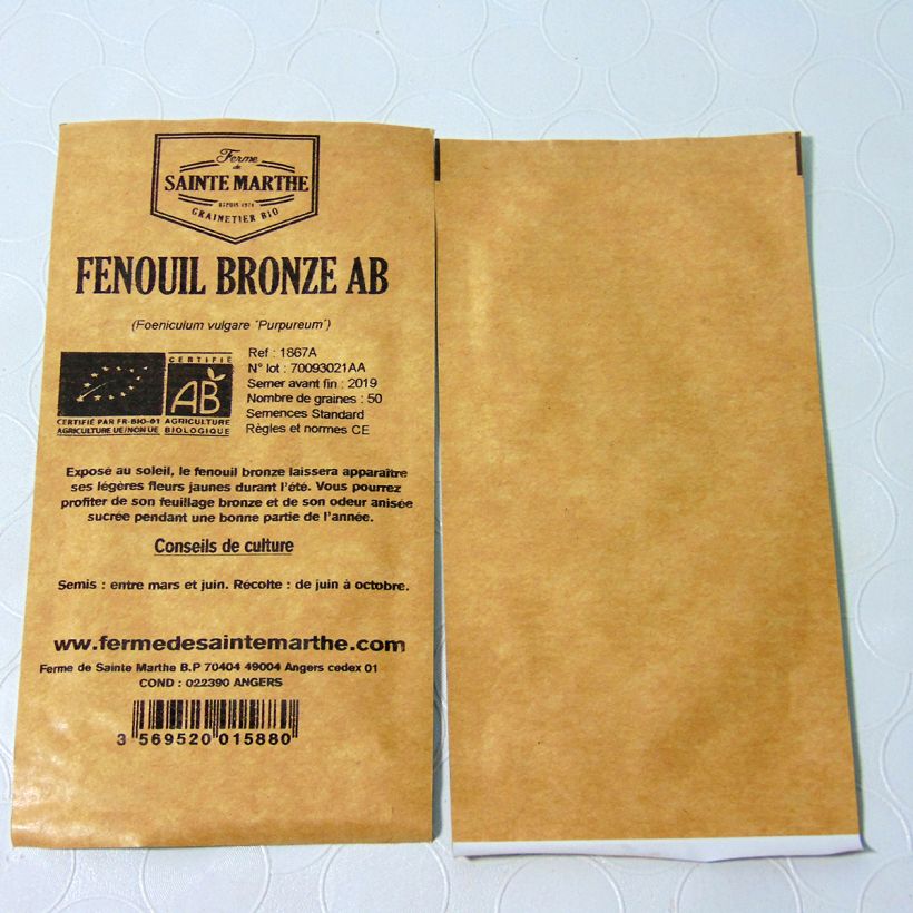 Exemple de spécimen de Fenouil Bronze Bio - Ferme de Sainte Marthe le sachet de 50 graines environ tel que livré