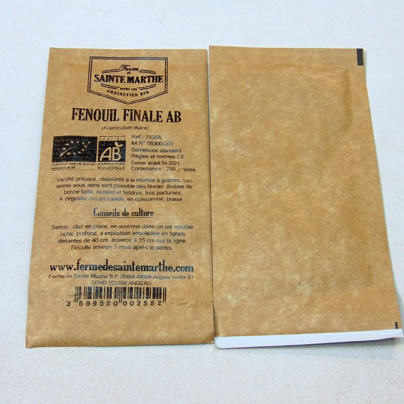 Exemple de spécimen de Fenouil doux Finale Bio - Ferme de Sainte Marthe le sachet de 250 graines environ (1g) tel que livré