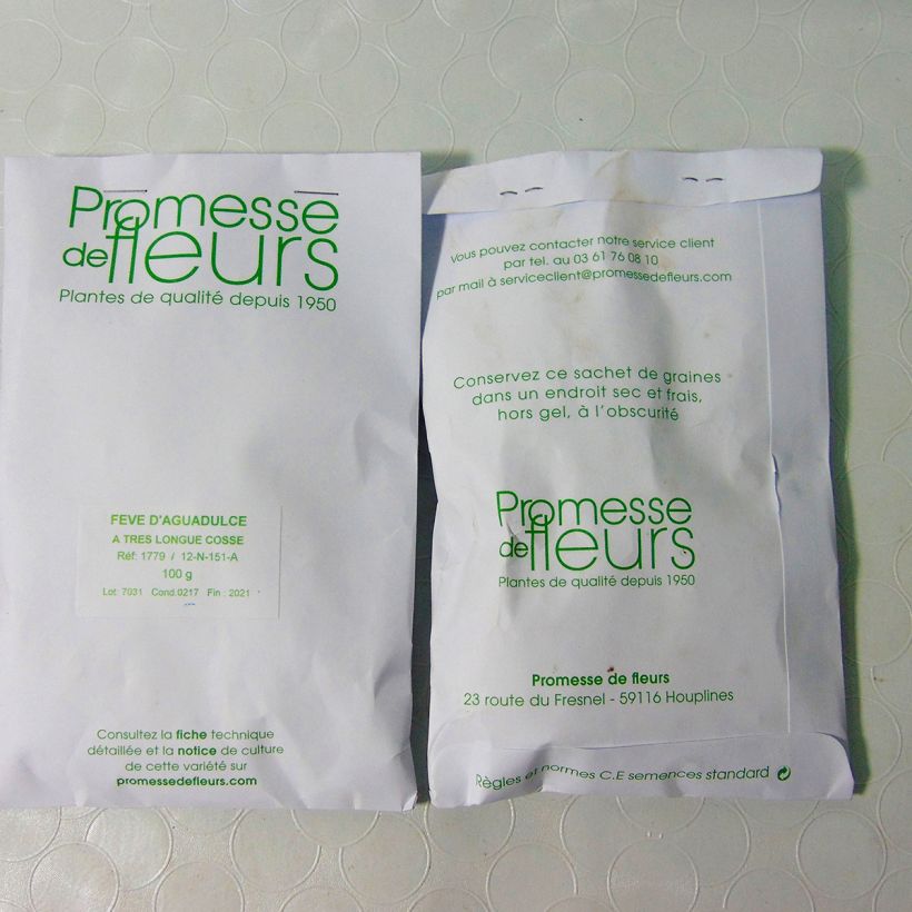 Exemple de spécimen de Fève Aguadulce très longue cosse le sachet de +/- 50 graines environ (minimum 100g) tel que livré