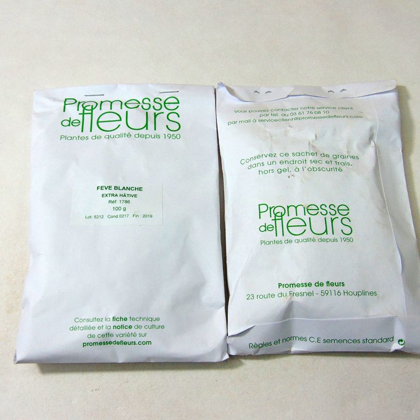 Exemple de spécimen de Fève Blanche extra hâtive le sachet de +/- 50 graines environ (minimum 100g) tel que livré
