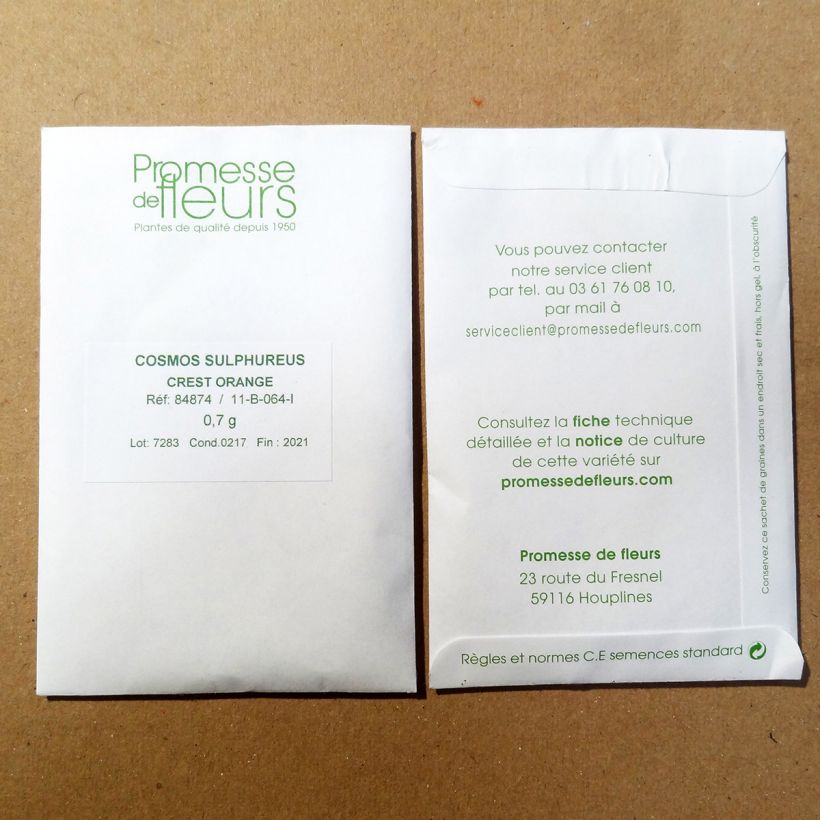 Exemple de spécimen de Graines de Cosmos Crest Orange - Cosmos sulphureus  le sachet de +/- 100 graines environ (minimum 1g) tel que livré