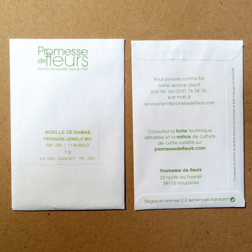 Exemple de spécimen de Graines de Nigelle de Damas Persian Jewels Mix - Nigella damascena le sachet de +/- 300 graines environ (minimum 1g) tel que livré