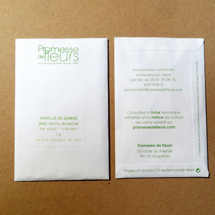 Exemple de spécimen de Graines de Nigelle de Damas Miss Jekyll Blanche - Nigella damascena le sachet de +/- 300 graines environ (minimum 1g) tel que livré