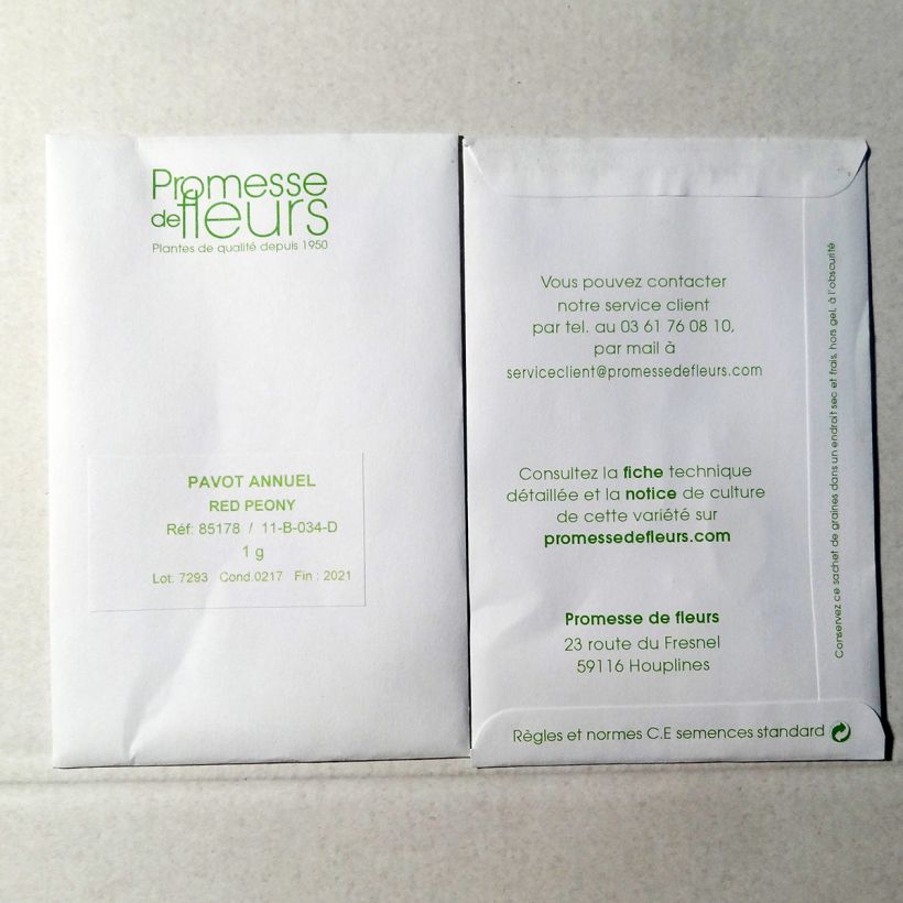 Exemple de spécimen de Graines de Pavot annuel Red Peony - Papaver somniferum le sachet de +/- 1850 graines environ (minimum 1g) tel que livré