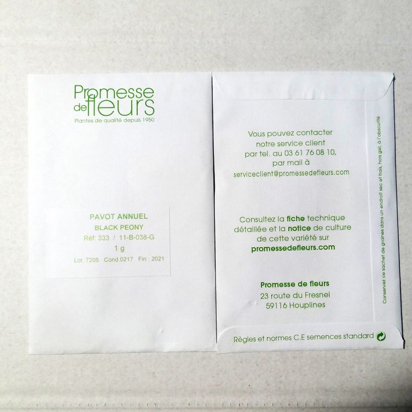 Exemple de spécimen de Graines de Pavot annuel Black Peony - Papaver somniferum le sachet de +/- 2550 graines environ (minimum 1g) tel que livré