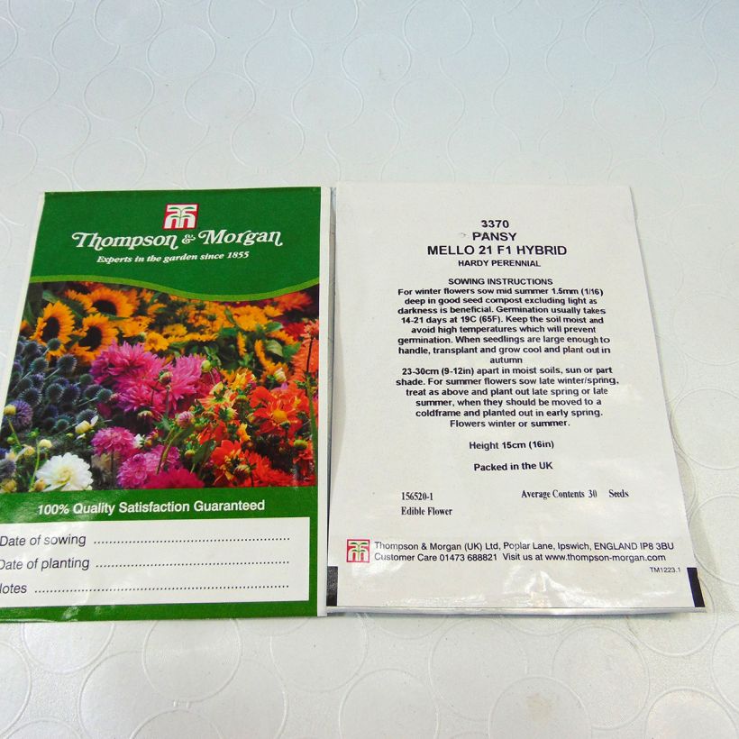 Exemple de spécimen de Graines de Pensée Mello 21 F1 - Viola x wittrockiana le sachet de 30 graines environ tel que livré