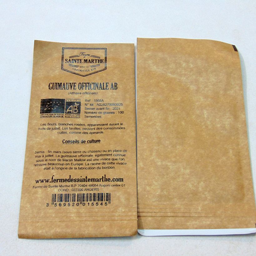 Exemple de spécimen de Guimauve officinale Bio - Ferme de Sainte Marthe le sachet de 100 graines environ tel que livré