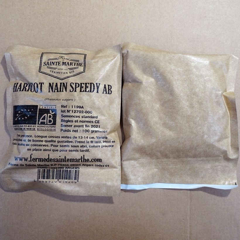 Exemple de spécimen de Haricot Speedy nain mangetout Bio - La Ferme de Sainte Marthe le sachet de 120 graines environ (60g) tel que livré