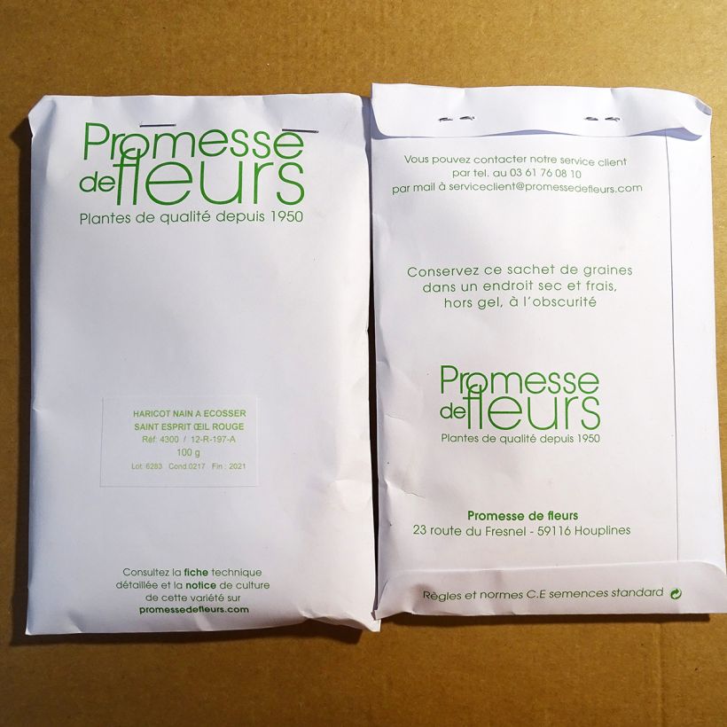 Exemple de spécimen de Haricot à écosser Saint-Esprit à Œil Rouge le sachet de +/- 170 graines environ (minimum 100g) tel que livré