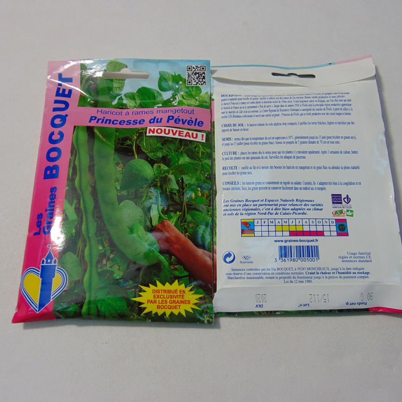 Exemple de spécimen de Haricot à rames mangetout Princesse du Pévèle - Coco plat le sachet de 180 graines environ (90g) tel que livré