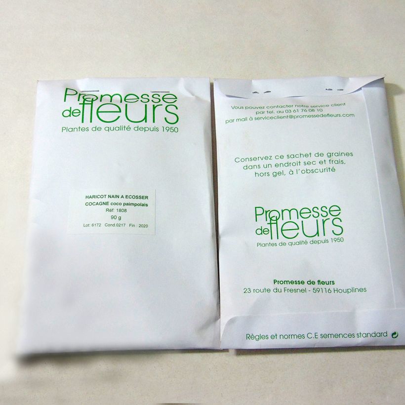 Exemple de spécimen de Haricot nain à écosser Cocagne - Coco Paimpolais le sachet de +/- 150 graines environ (minimum 90g) tel que livré