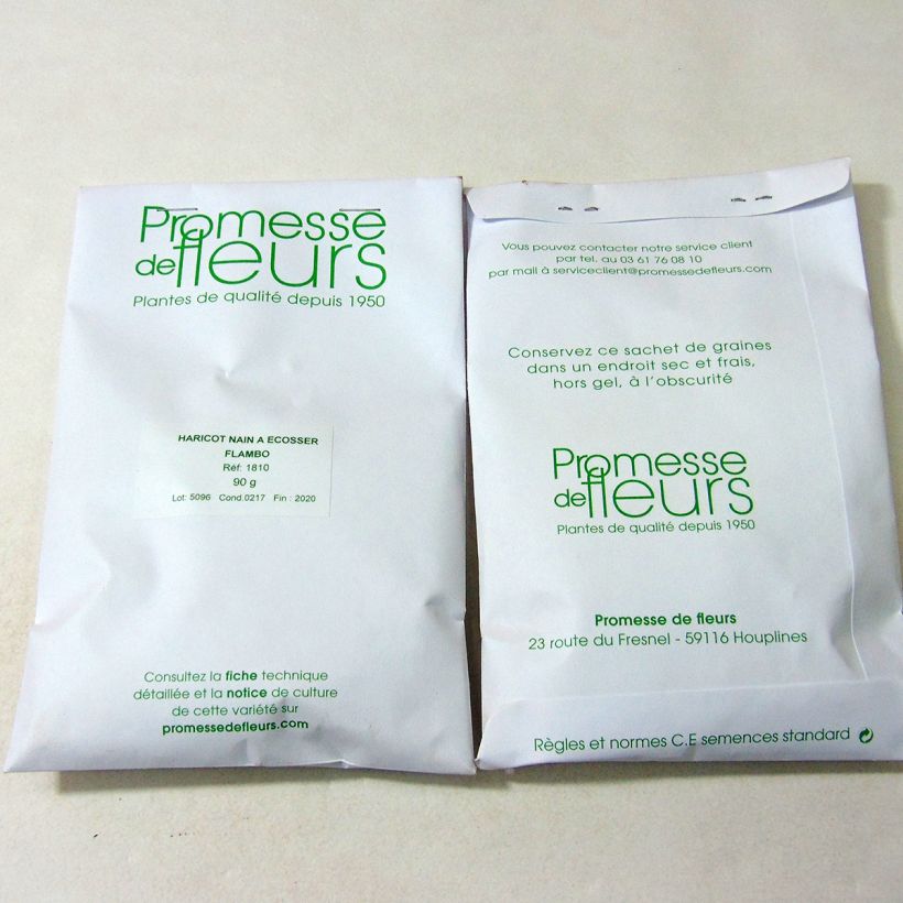 Exemple de spécimen de Haricot nain à écosser Flambo le sachet de 150 graines environ (minimum 90g) tel que livré
