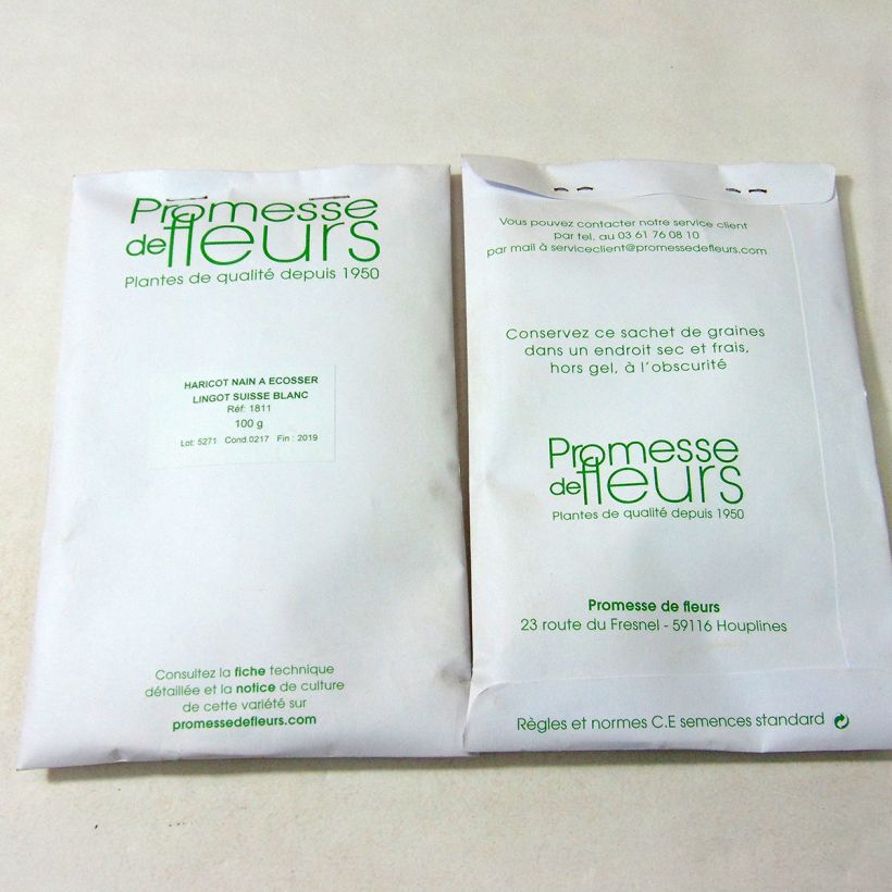 Exemple de spécimen de Haricot nain à écosser Lingot suisse blanc le sachet de +/- 100 graines environ (minimum 100g) tel que livré