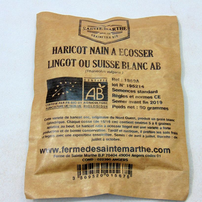 Example of Haricot nain à écosser Lingot suisse blanc Bio - Ferme de Sainte Marthe le sachet de 160 graines environ (80g) as you get