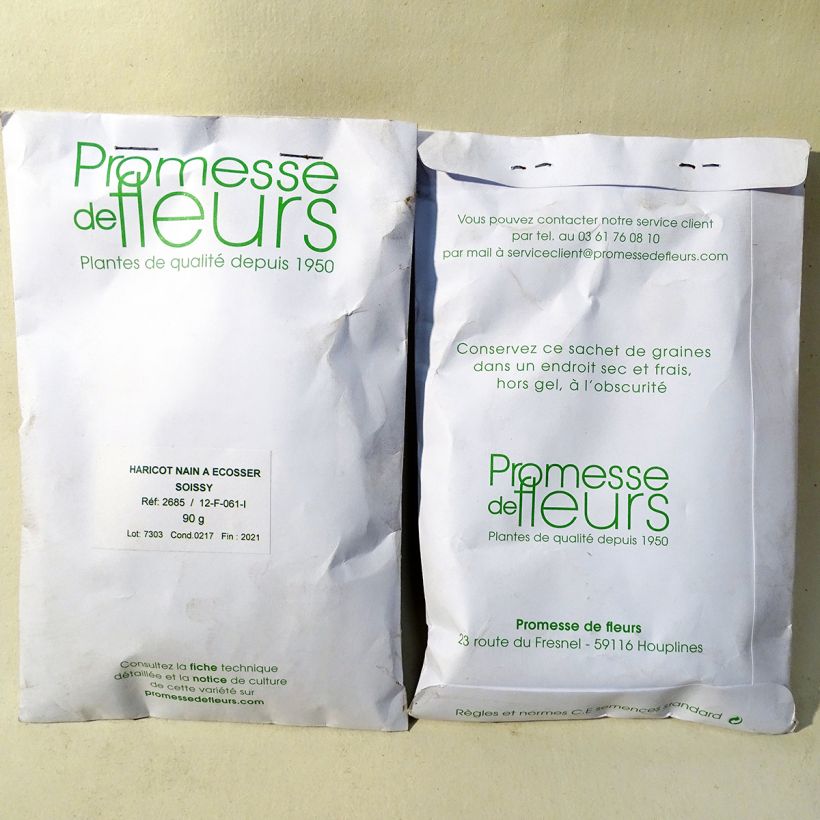 Exemple de spécimen de Haricot nain à écosser Soissy le sachet de 250 graines environ (minimum 90g) tel que livré