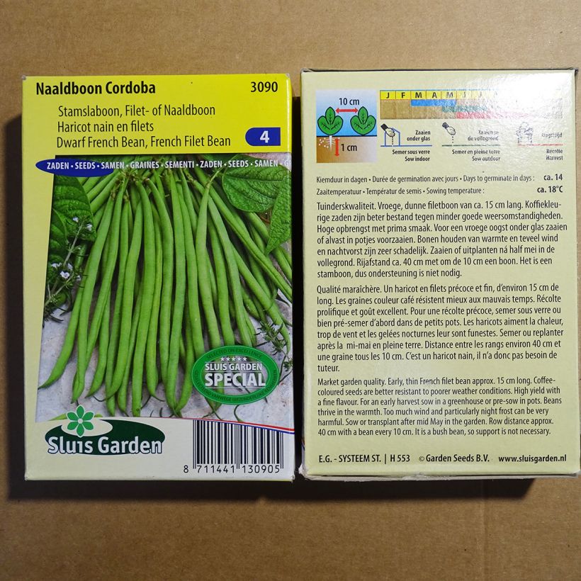 Exemple de spécimen de Haricot nain à filet Cordoba le sachet de 150 graines environ (75g) tel que livré