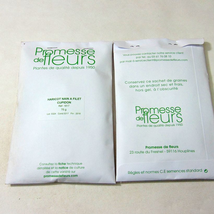 Exemple de spécimen de Haricot nain à filet Cupidon le sachet de +/- 200 graines environ (minimum 75g) tel que livré