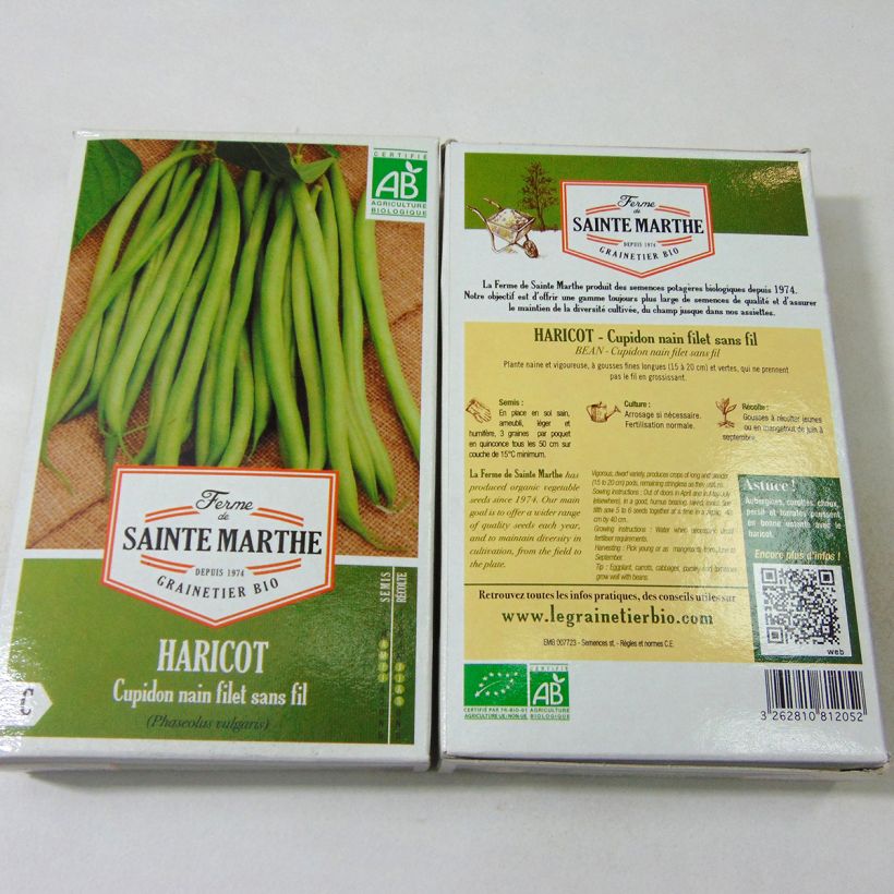 Exemple de spécimen de Haricot nain à filet Cupidon Bio Graines le sachet de 160 graines environ (80g) tel que livré