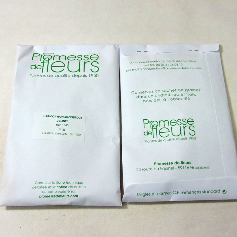 Exemple de spécimen de Haricot nain à filet Delinel le sachet de +/- 220 graines environ (minimum 90g) tel que livré