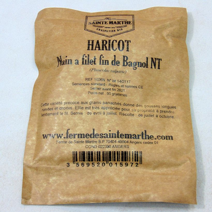 Example of Haricot nain à filet Fin de Bagnols NT - Ferme de Sainte Marthe le sachet de 160 graines environ (80g) as you get