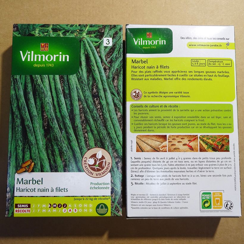 Exemple de spécimen de Haricot nain à filet Marbel (Création Vilmorin) - Vilmorin le sachet de 400 graines environ (200g) tel que livré