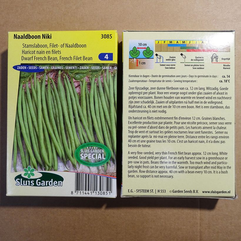 Exemple de spécimen de Haricot nain à filet Niki le sachet de 150 graines environ (75g) tel que livré