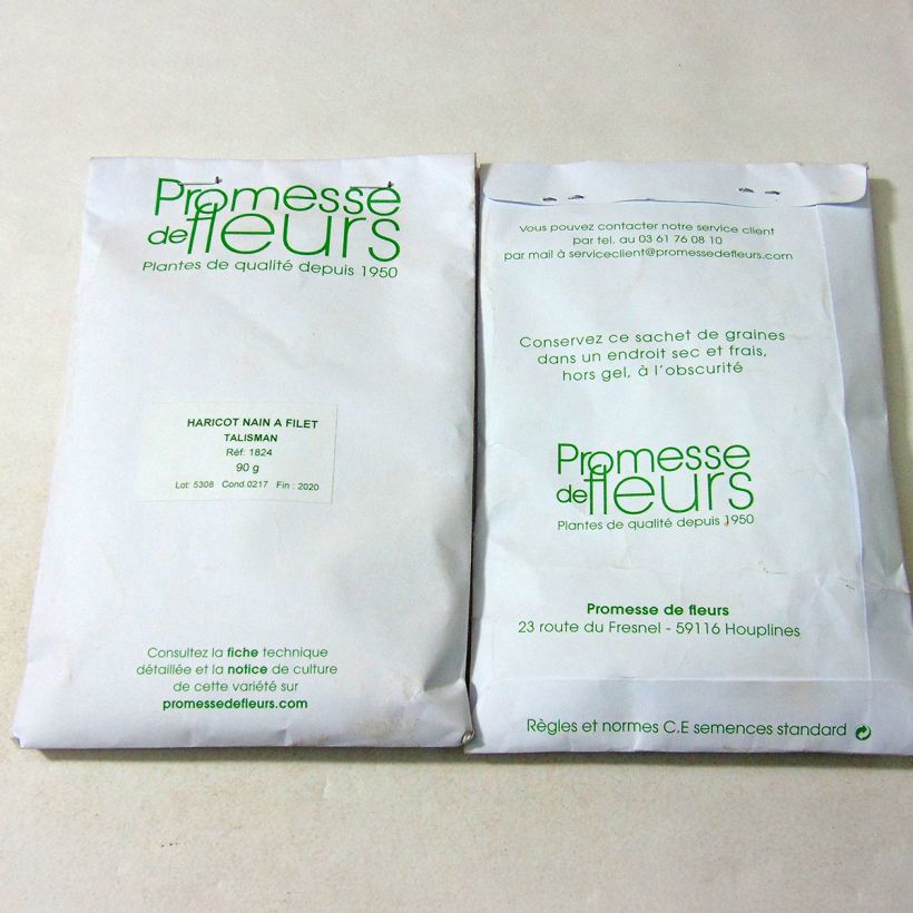 Exemple de spécimen de Haricot nain à filet Talisman le sachet de +/- 225 graines environ (minimum 90g) tel que livré