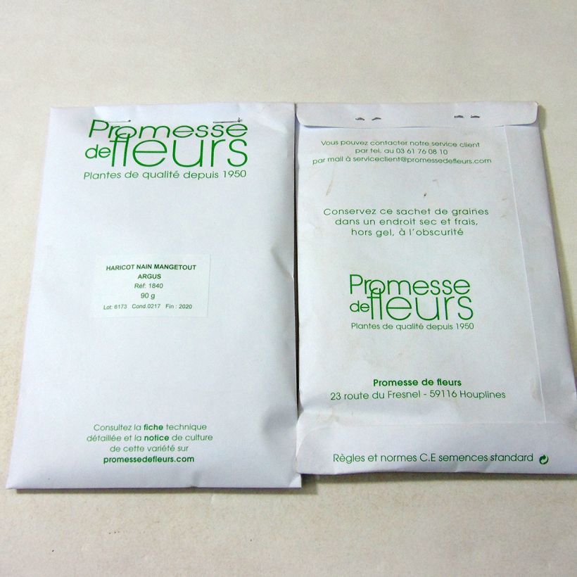 Exemple de spécimen de Haricot nain mangetout Argus le sachet de +/- 150 graines environ (minimum 90g) tel que livré