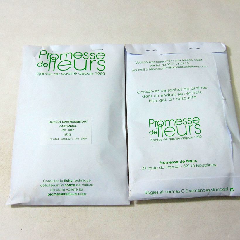 Exemple de spécimen de Haricot nain mangetout Castandel le sachet de +/- 180 graines environ (minimum 90g) tel que livré