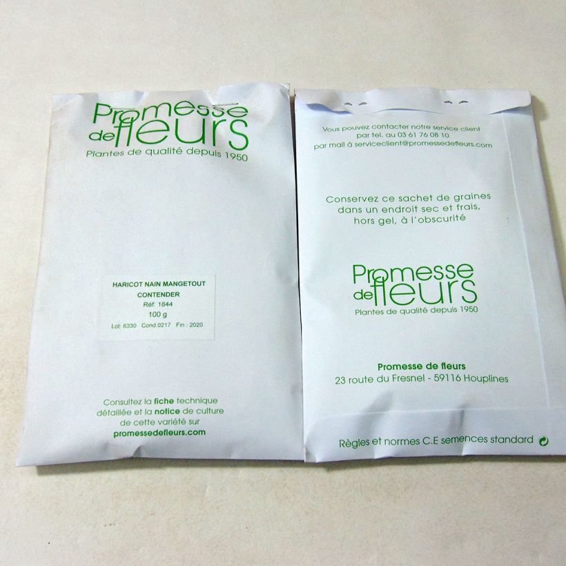 Exemple de spécimen de Haricot nain mangetout Contender le sachet de +/- 150 graines environ (minimum 100g) tel que livré
