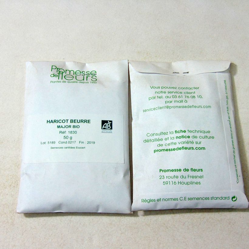 Exemple de spécimen de Haricot nain mangetout beurre Major Bio le sachet de 200 graines environ (minimum 50g) tel que livré