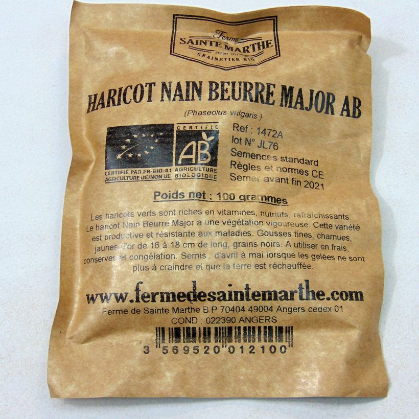 Example of Haricot nain mangetout beurre Major Bio - Ferme de Sainte Marthe  le sachet de graines de 80 grammes as you get