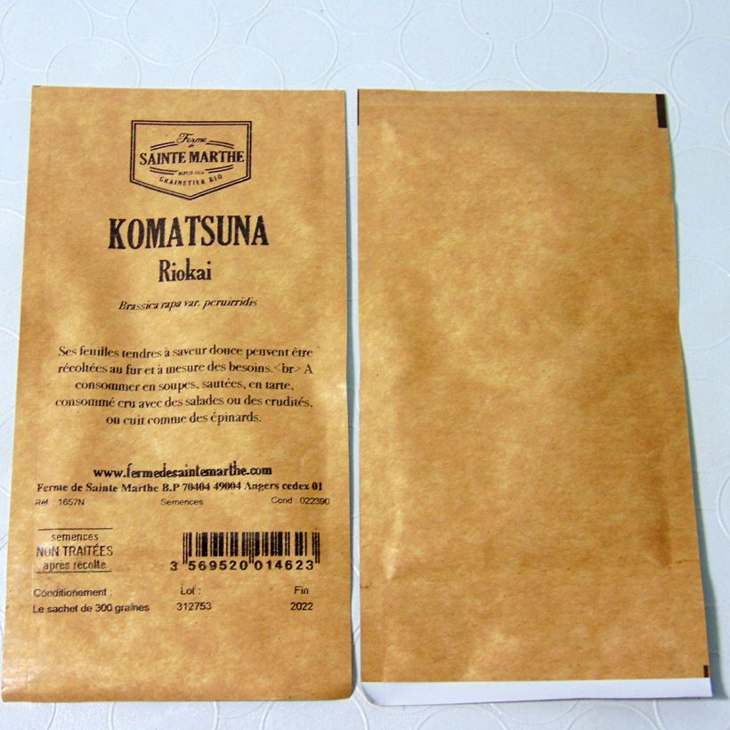 Exemple de spécimen de Komatsuna Riokai NT - Ferme de Sainte Marthe le sachet de 300 graines environ tel que livré