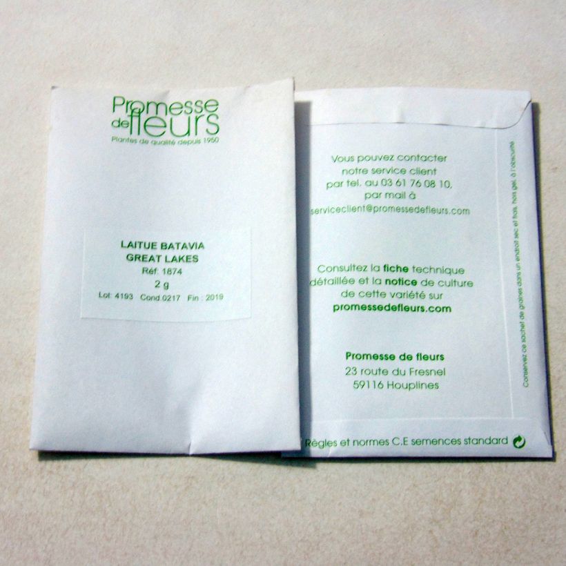 Exemple de spécimen de Laitue Batavia Great Lakes 118 le sachet de +/- 1600 graines environ (minimum 2g) tel que livré